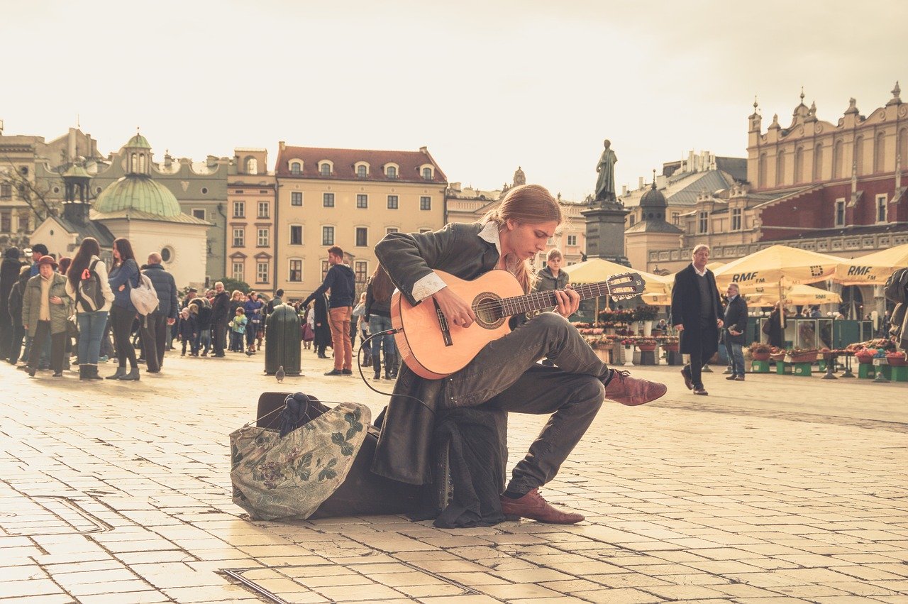 playing the guitar